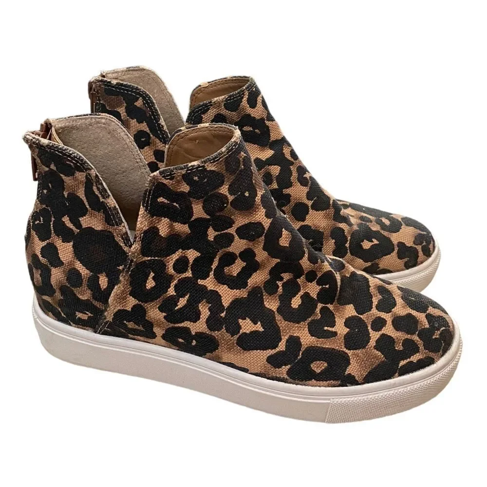 STEVE MADDEN Claud Women's Leopard Wedge Slip-on Sneakers 6.5